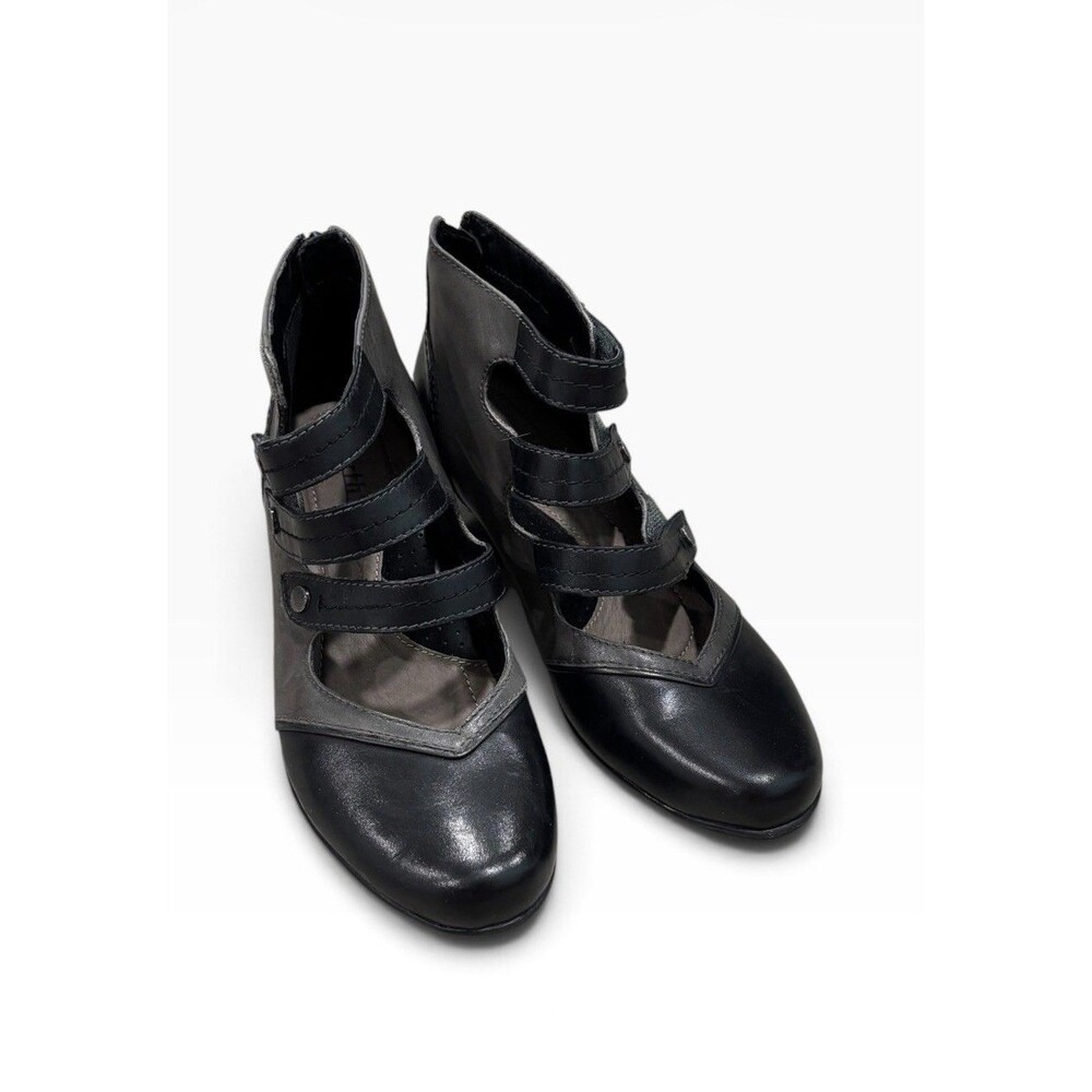 Earth Serano Retro Artsy Strap Mary Jane Pumps Black Gray Leather Witchy Goth 8 - Picture 2 of 5